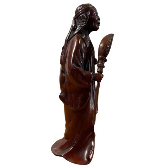 Vintage Japanese Noh Theater Bronze Uba Takasago Woman Figure w/ Broom 7" - Picture 7 of 9